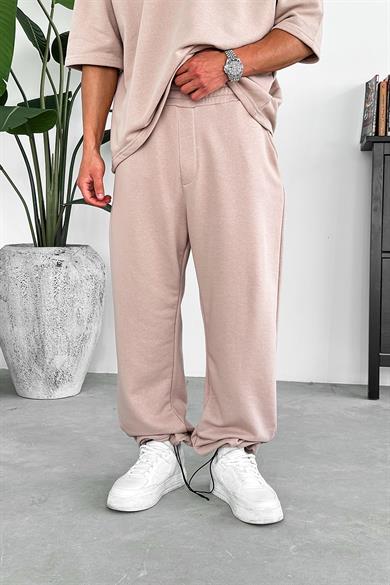 Bej 350GSM OUTPLENTY PREMİUM Paçası Ayarlanabilir Baggy Eşofman