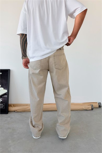 Bej Aksesuar Detaylı Baggy Pantolon