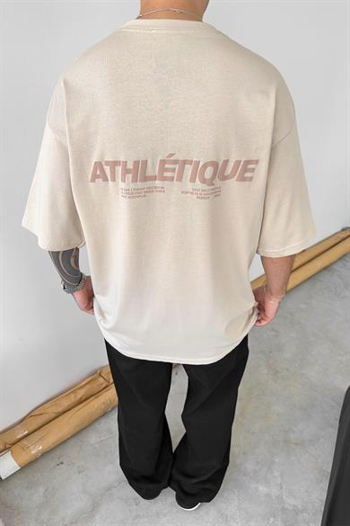 Bej Atletique Baskılı Oversize Tişört