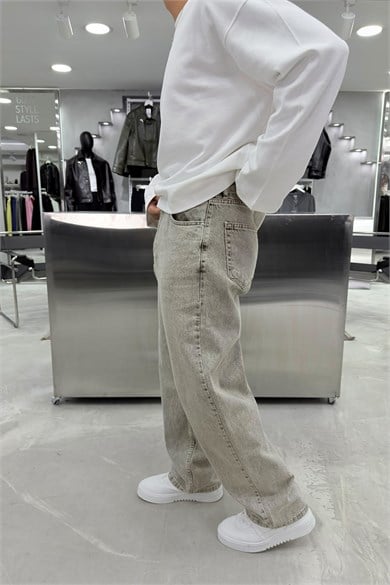 Bej Basic Baggy Pantolon