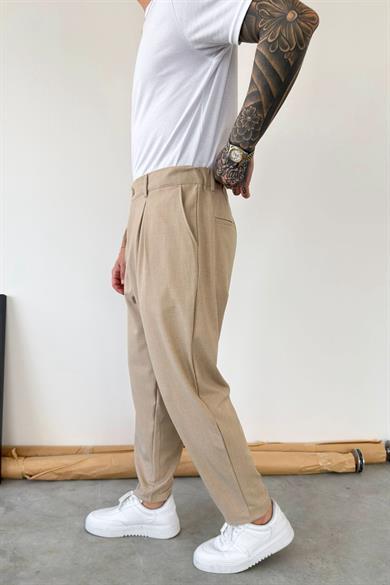 Bej Basic Boyfriend Kumaş Pantolon