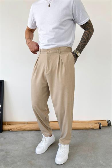 Bej Basic Boyfriend Kumaş Pantolon
