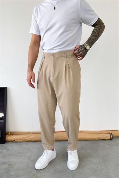 Bej Basic Boyfriend Kumaş Pantolon
