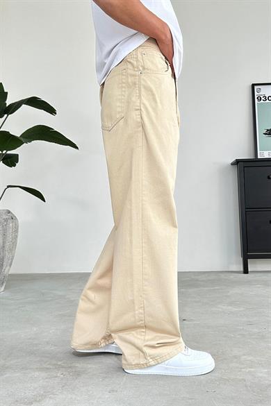 Bej Basic Gabardin Ekstra Bol Baggy Pantolon