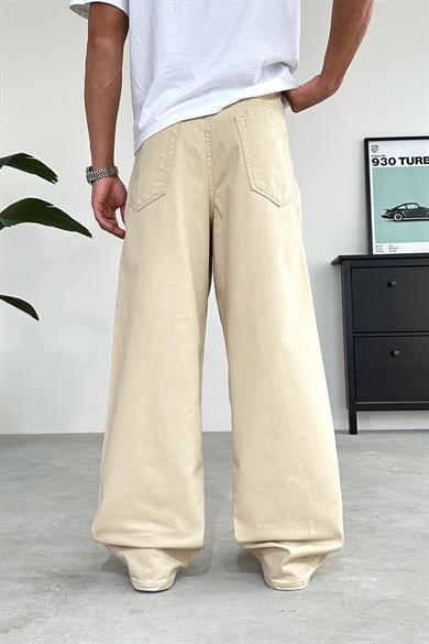 Bej Basic Gabardin Ekstra Bol Baggy Pantolon