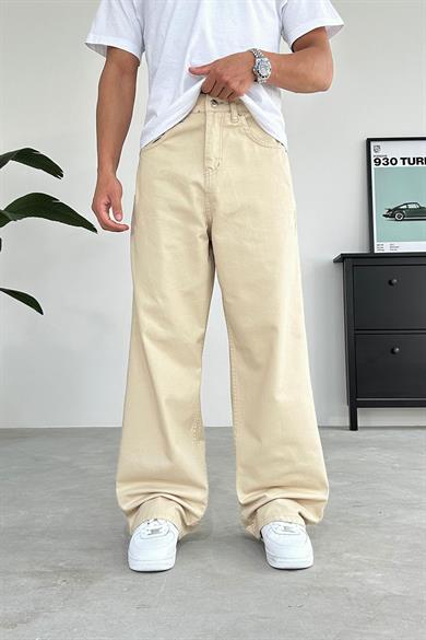 Bej Basic Gabardin Ekstra Bol Baggy Pantolon