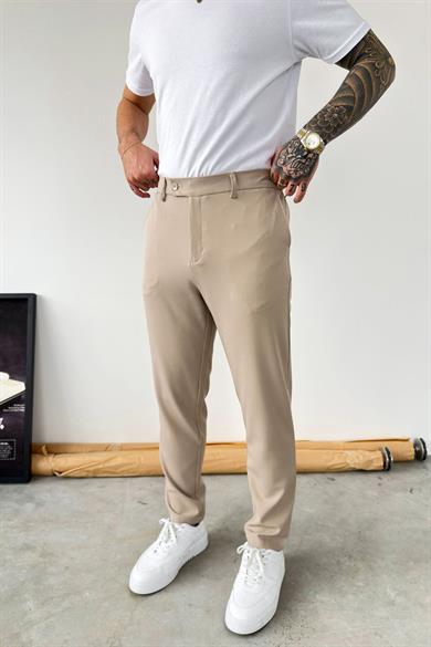 Bej Basic Regular Fit Kumaş Pantolon