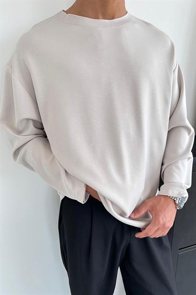 Bej Basic Uzun Kollu Oversize Tişört