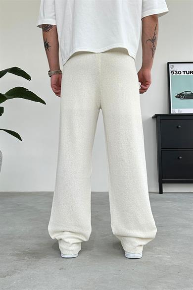 Bej Beli İp Detay Örme Baggy Pantolon