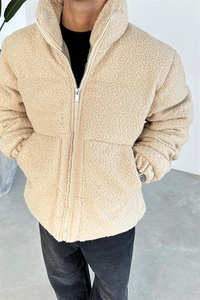 Bej Büyük Cepli Teddy Şişme Mont