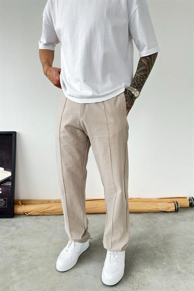 Bej Çımalı Modal Kumaş Pantolon