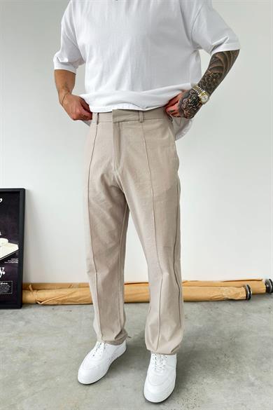 Bej Çımalı Modal Kumaş Pantolon