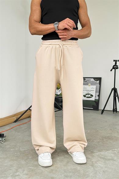 Bej Dokulu Basic Baggy Pantolon