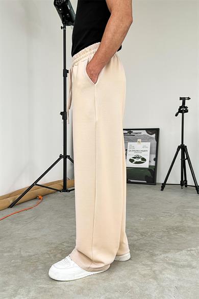 Bej Dokulu Basic Baggy Pantolon