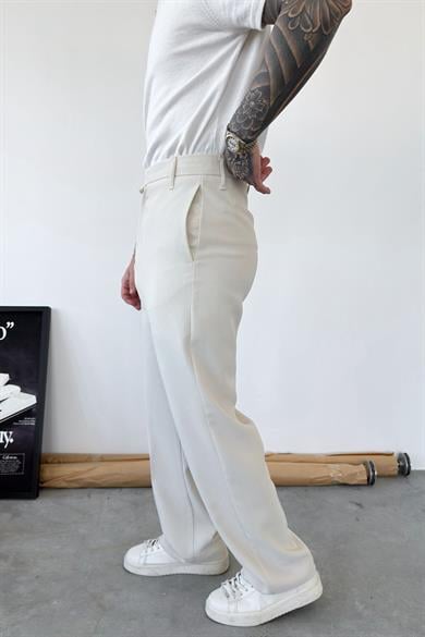 Bej Dokulu Basic Kumaş Pantolon