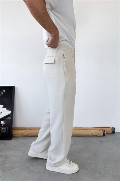 Bej Dokulu Basic Kumaş Pantolon