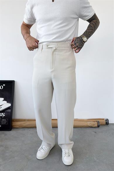 Bej Dokulu Basic Kumaş Pantolon