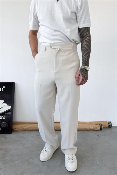 Bej Dokulu Basic Kumaş Pantolon