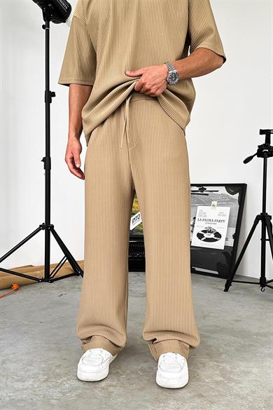 Bej Fitilli Baggy Pantolon