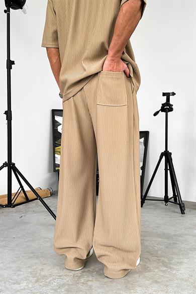 Bej Fitilli Baggy Pantolon