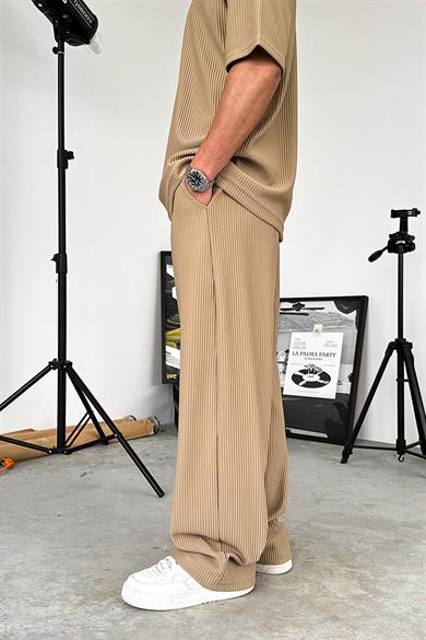 Bej Fitilli Baggy Pantolon