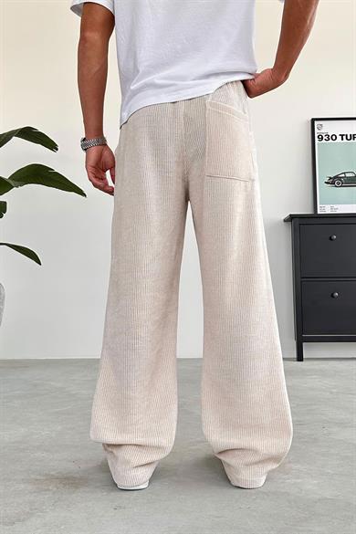 Bej Fitilli Kadife Kumaş Baggy Pantolon