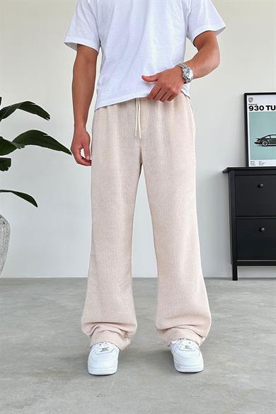 Bej Fitilli Kadife Kumaş Baggy Pantolon