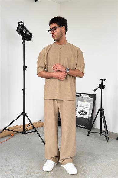 Bej Fitilli Oversize Tişört
