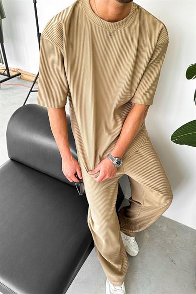 Bej Fitilli Oversize Tişört