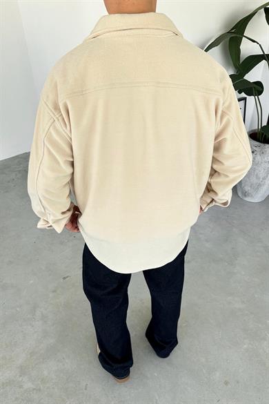Bej G Nakışlı Oversize Polar Gömlek