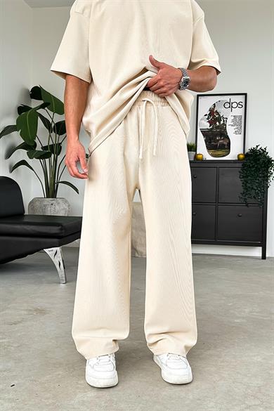 Bej İnce Fitilli Baggy Pantolon