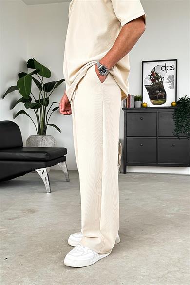Bej İnce Fitilli Baggy Pantolon