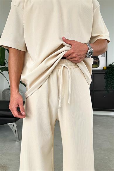Bej İnce Fitilli Baggy Pantolon