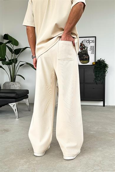 Bej İnce Fitilli Baggy Pantolon