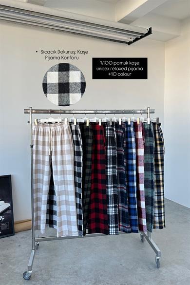 Bej Kareli Unisex Relaxed Pijama