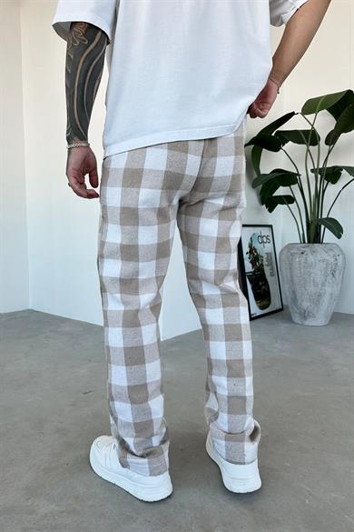 Bej Kareli Unisex Relaxed Pijama