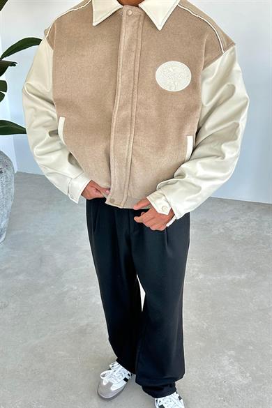 Bej Kaşe Oversize Bomber Ceket