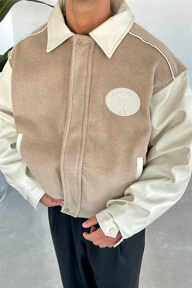 Bej Kaşe Oversize Bomber Ceket