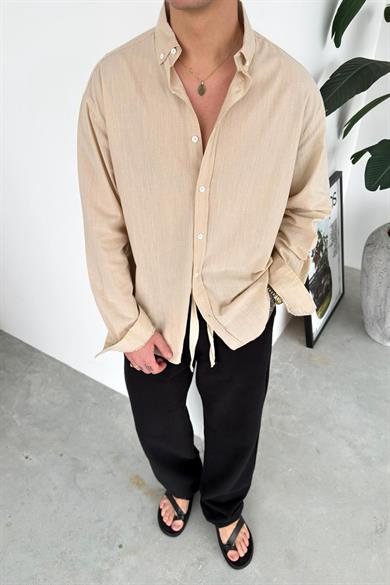 Bej Oversize Fresh Keten Gömlek