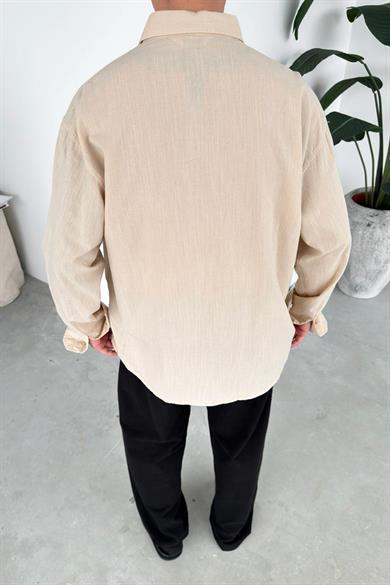 Bej Oversize Fresh Keten Gömlek