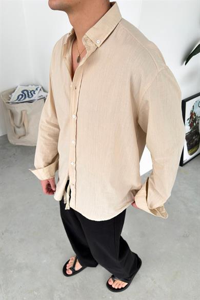 Bej Oversize Fresh Keten Gömlek