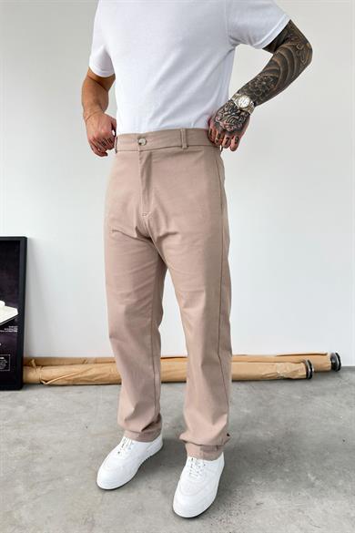 Bej Premium Dokulu Baggy Kumaş Pantolon