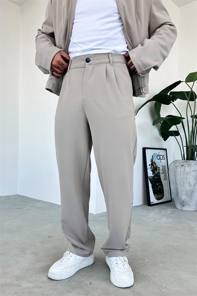 Bej Premium Relaxed Fit Kumaş Pantolon