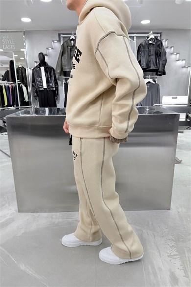 Bej Ravage Nakışlı Oversize Eşofman Takımı