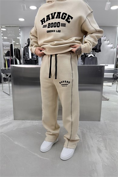 Bej Ravage Nakışlı Oversize Eşofman Takımı