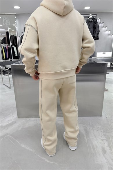 Bej Ravage Nakışlı Oversize Eşofman Takımı