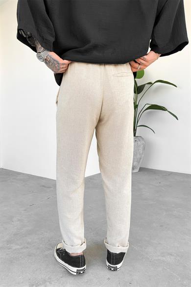 Bej Regular Keten Pantolon