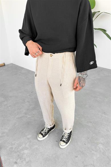 Bej Regular Keten Pantolon