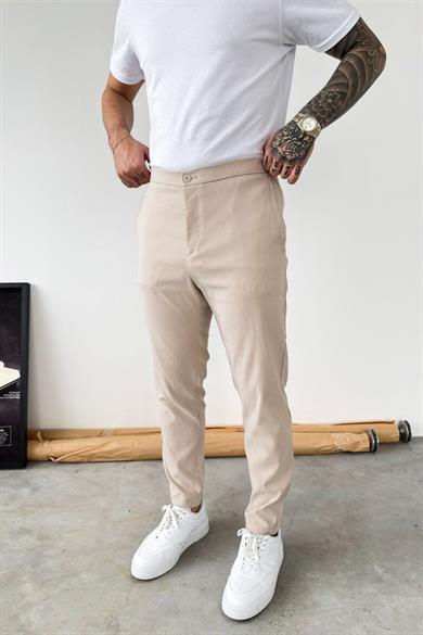 Bej Tensel Kumaş Regular Fit Pantolon