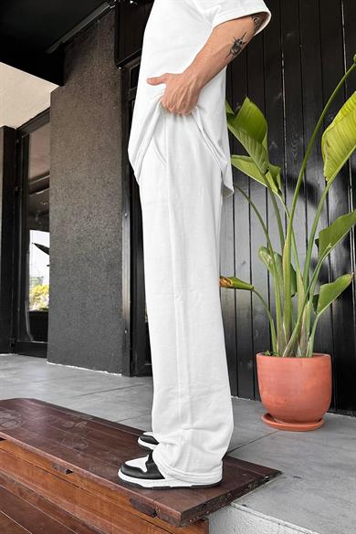 Beyaz 350GSM OUTPLENTY PREMİUM Paçası Ayarlanabilir Baggy Eşofman